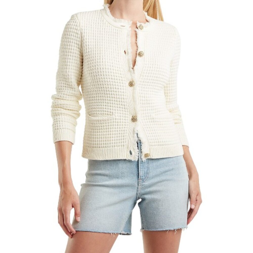 EXPRESS TEXTURED FRINGE BUTTON FRONT SWEATER CARD… - image 1